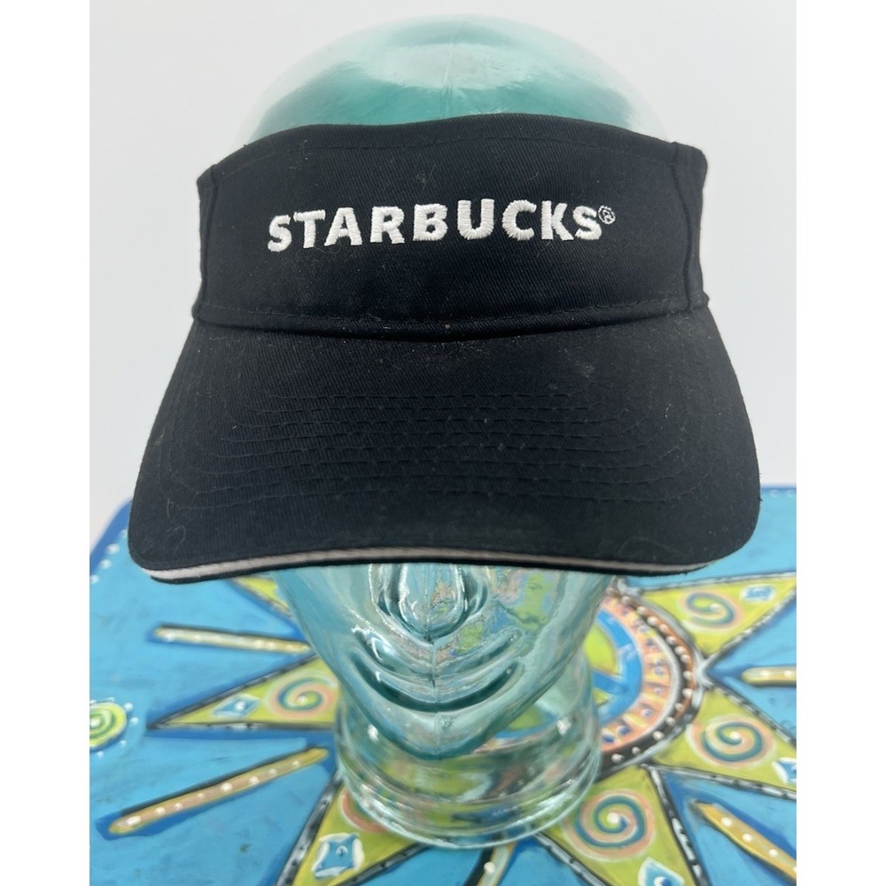 Starbucks Coffee Barista Visor Hat Adjustable Black White Embroidery